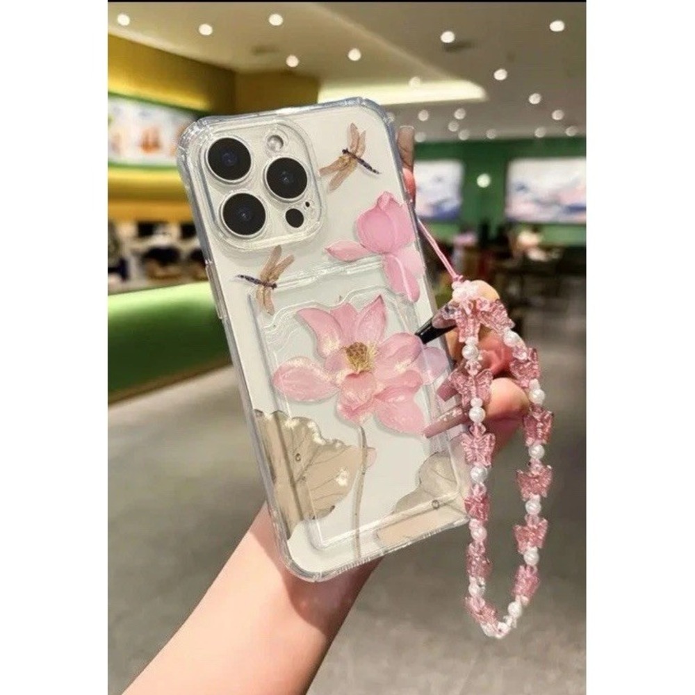 iPhone 17Pro Pink Floral Case With Beaded Bracelet